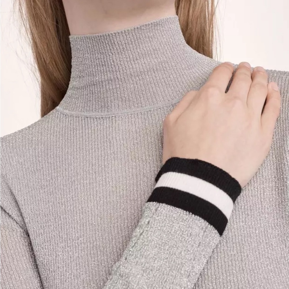 Rag & Bone Sheer Pryia Silver Festive Shimmer Holiday Turtleneck Top - Picture 2 of 11